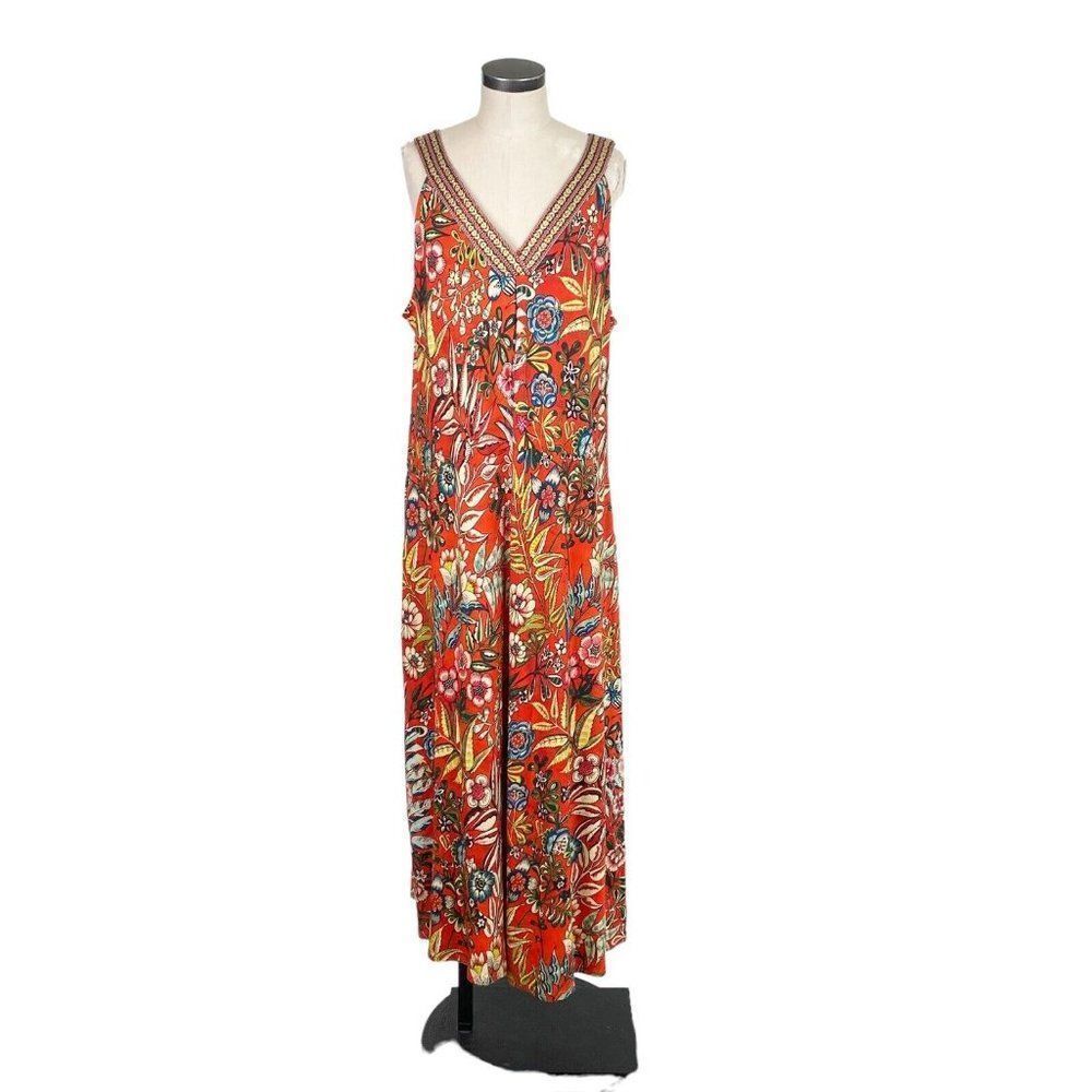 Soft Surroundings Red Floral V-Neck Maxi Dress - Picture 2 of 13